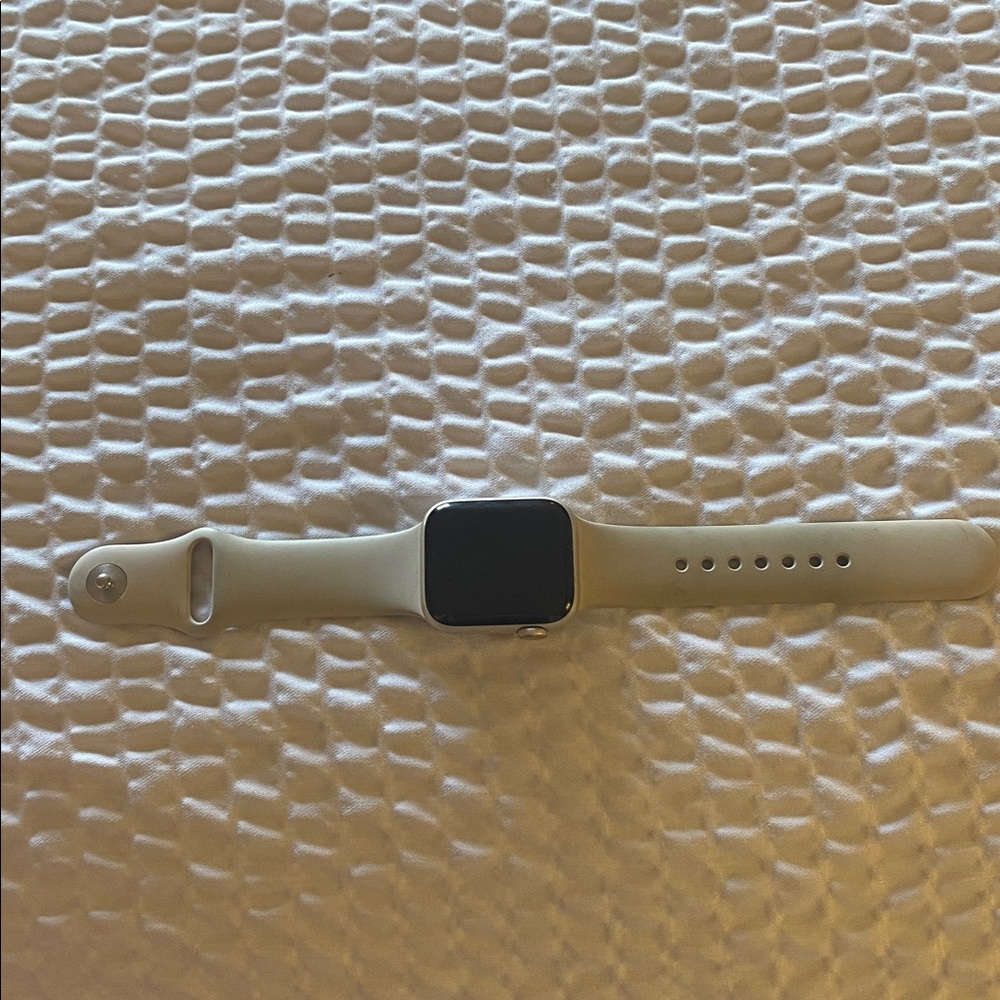 Silver Apple Smartwatch with cream Band